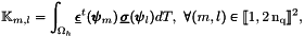 \[\StiffElas_{m,l}=\int_{\DOMH} \Odv^t(\BasisFuncTwoD_m) \Ocv(\BasisFuncTwoD_l)dT, \ \forall (m,l)\in\ENS{1}{2\,\nq}^2,\]