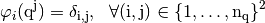 \varphi_i(\rm{q}^j)=\delta_{i,j},\ \ \forall (i,j)\in\{1,\hdots,\rm{n_q}\}^2