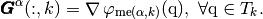\vecb{G}^\il(:,k)= \GRAD\BasisFunc_{\me(\il,k)}(\q),\ \forall \q\in T_k.