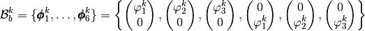 \mathcal{B}_b^k=\{\BasisFuncTwoDB_1^k,\hdots,\BasisFuncTwoDB_6^k\}=\left\{
\begin{pmatrix}  \BasisFunc_1^k \\ 0 \end{pmatrix},
\begin{pmatrix}  \BasisFunc_2^k \\ 0 \end{pmatrix},
\begin{pmatrix} \BasisFunc_3^k \\ 0 \end{pmatrix},
\begin{pmatrix}  0  \\ \BasisFunc_1^k \end{pmatrix},
\begin{pmatrix}  0  \\ \BasisFunc_2^k\end{pmatrix},
\begin{pmatrix} 0  \\ \BasisFunc_3^k \end{pmatrix}
\right\}