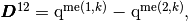 \vecb{D}^{12}=\q^{\me(1,k)}-\q^{\me(2,k)},